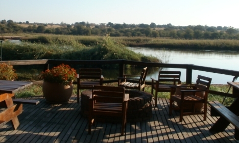 View over the Okavango River from the dining room of Kaisosi River Lodge