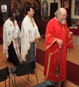 Entrance procession at Vespers: Fr Athanasius Akunda, Fr Elias Palmos & Deacon Stephen Hayes